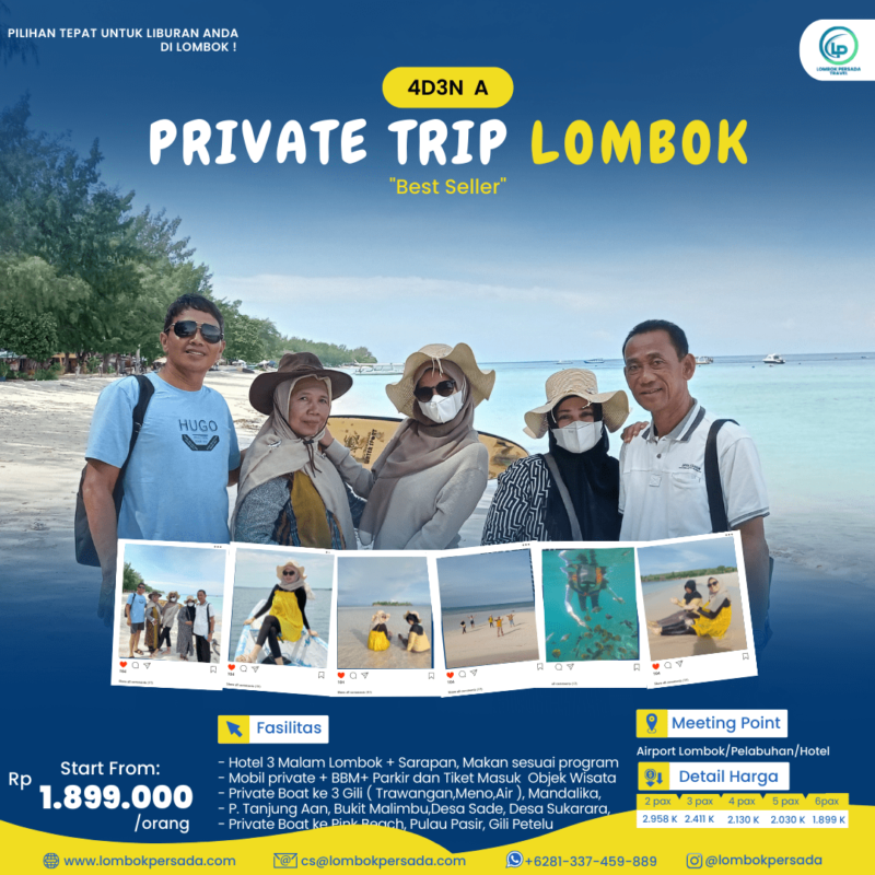 Paket Wisata Lombok 4 Hari 3 Malam Opsi A